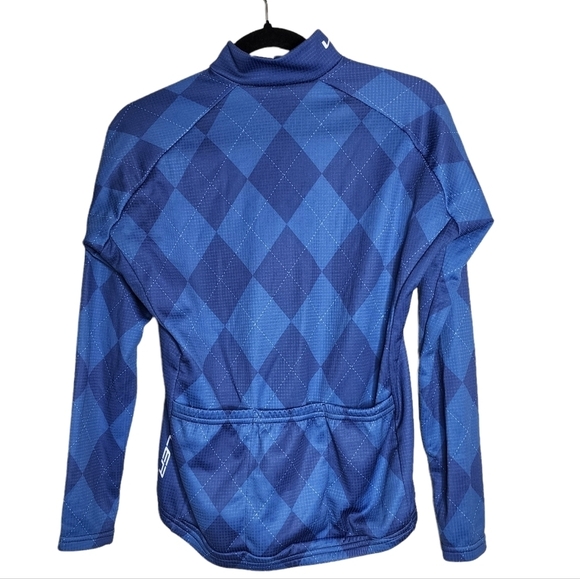 Voler Cycling Full Zip Long Sleeve Jersey Blue Argyle Harlequin Plaid Small - Picture 2 of 12